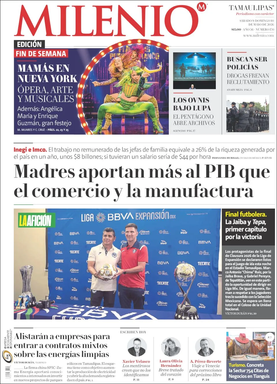 Portada de Milenio Tamaulipas del sábado, 9 de mayo de 2026