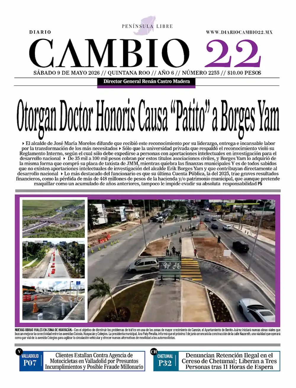 Portada de Diario Cambio 22 (portada) del sábado, 9 de mayo de 2026