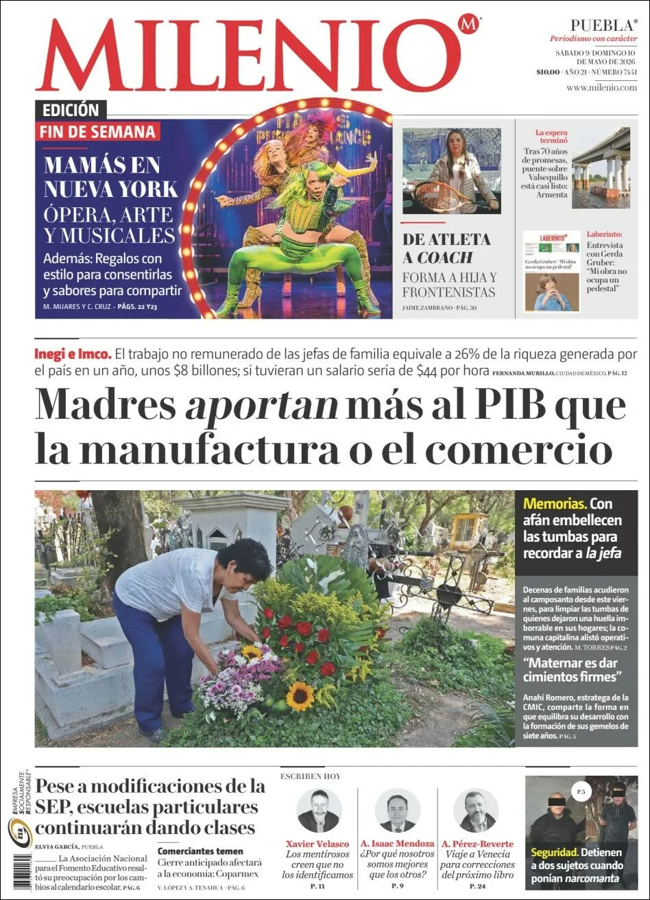 Portada de Milenio Puebla del sábado, 9 de mayo de 2026
