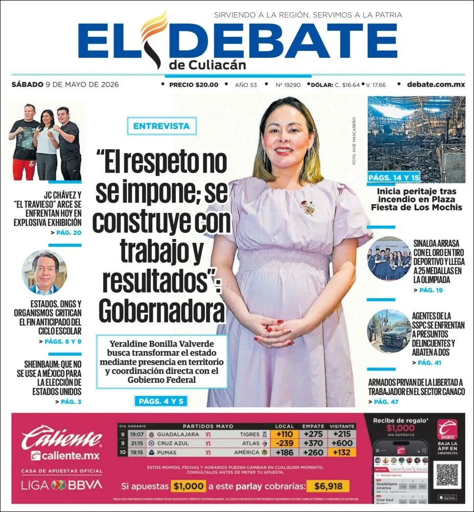Portada de El Debate de Culiacan del sábado, 9 de mayo de 2026