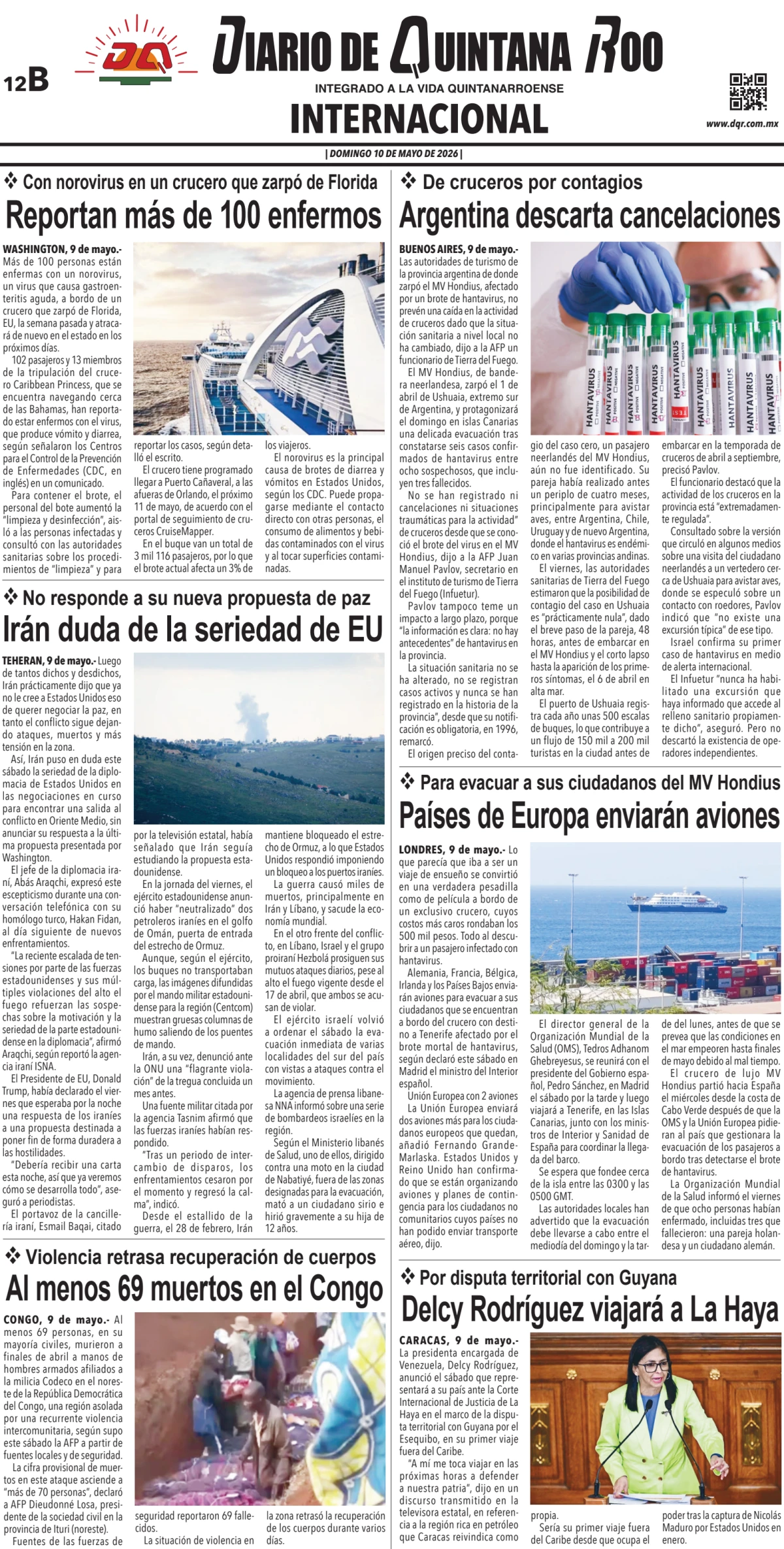 Portada de Diario de Quintana Roo (contra Portada) del domingo, 10 de mayo de 2026