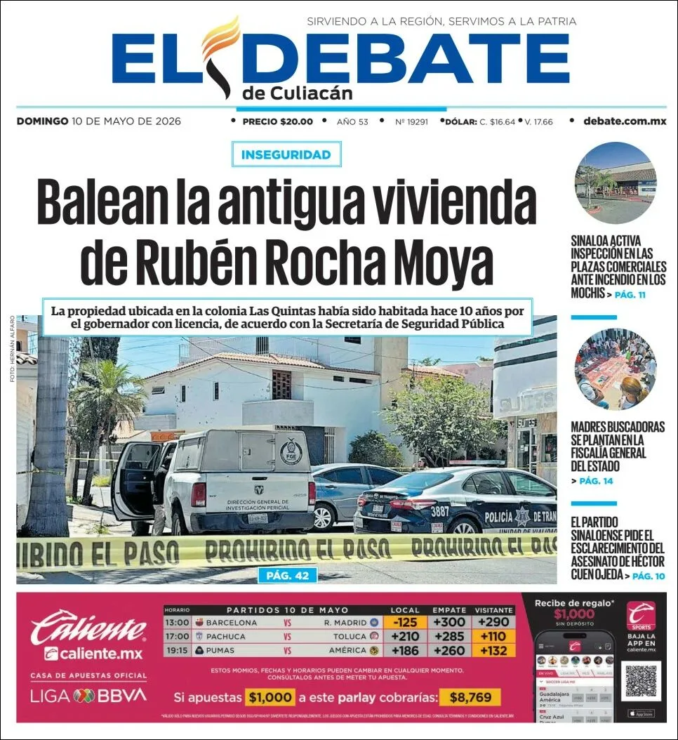 Portada de El Debate de Culiacan del domingo, 10 de mayo de 2026