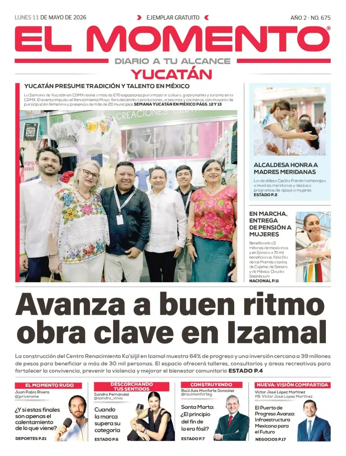 Portada de El Momento Yucatan del lunes, 11 de mayo de 2026