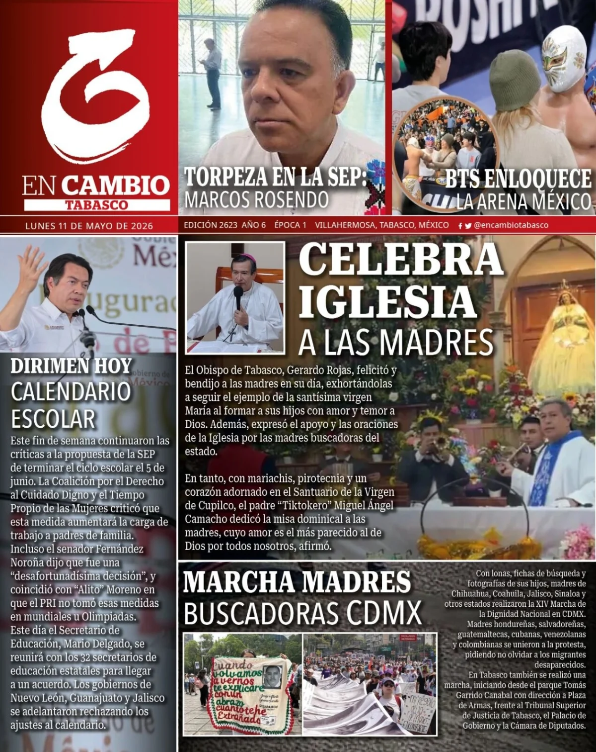 Portada de En Cambio - Tabasco (portada) del lunes, 11 de mayo de 2026