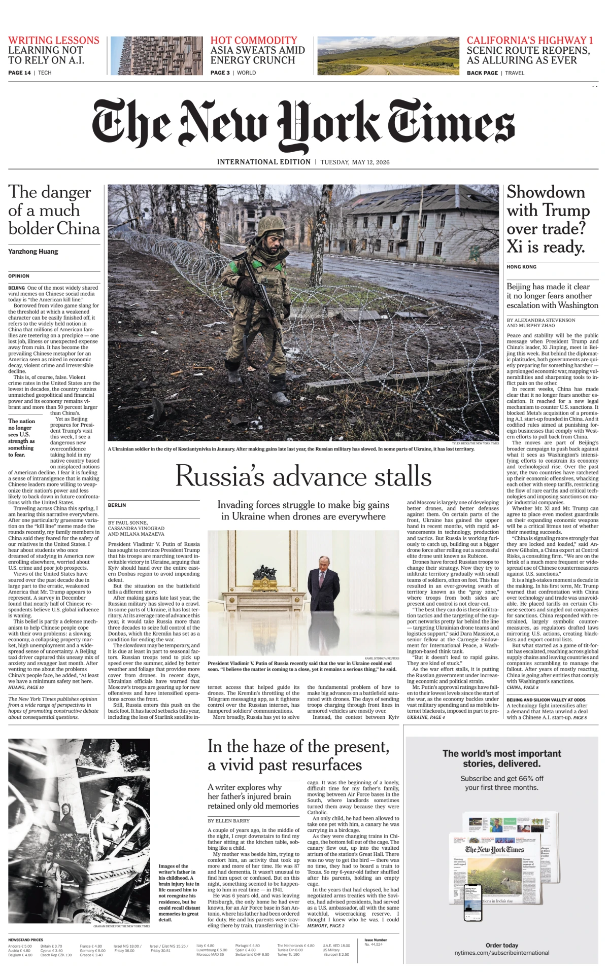 Portada de The New York Times (international) del martes, 12 de mayo de 2026