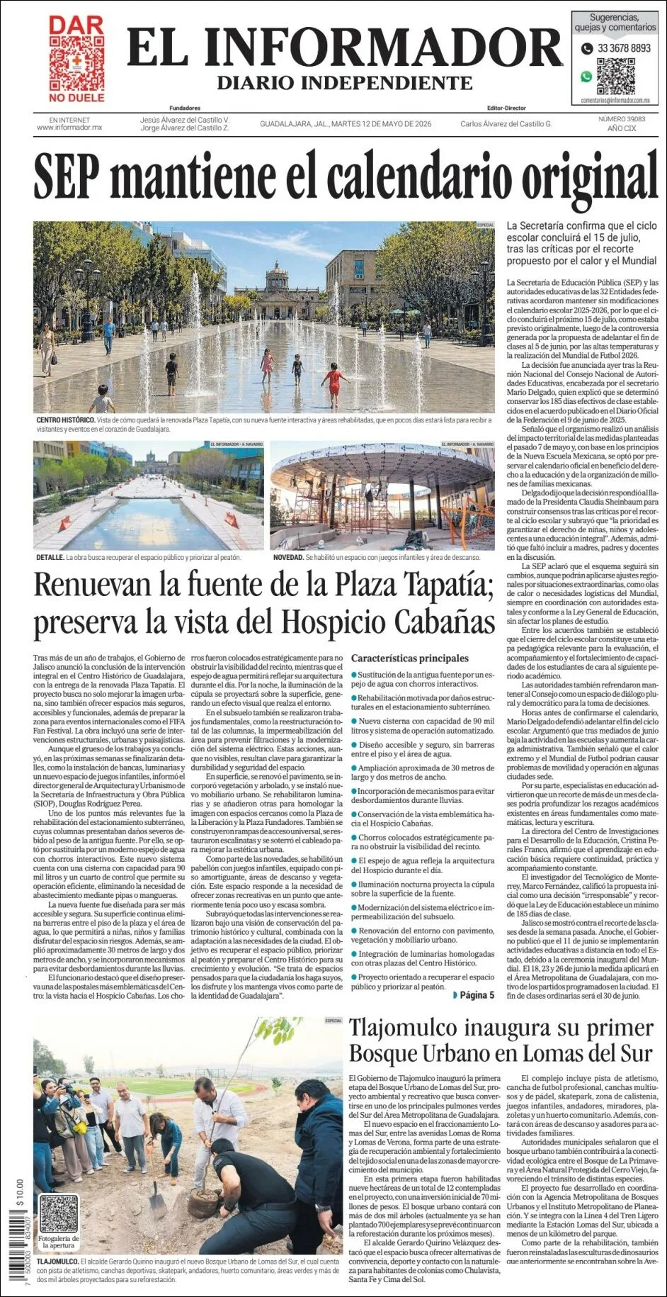 Portada de El Informador del martes, 12 de mayo de 2026