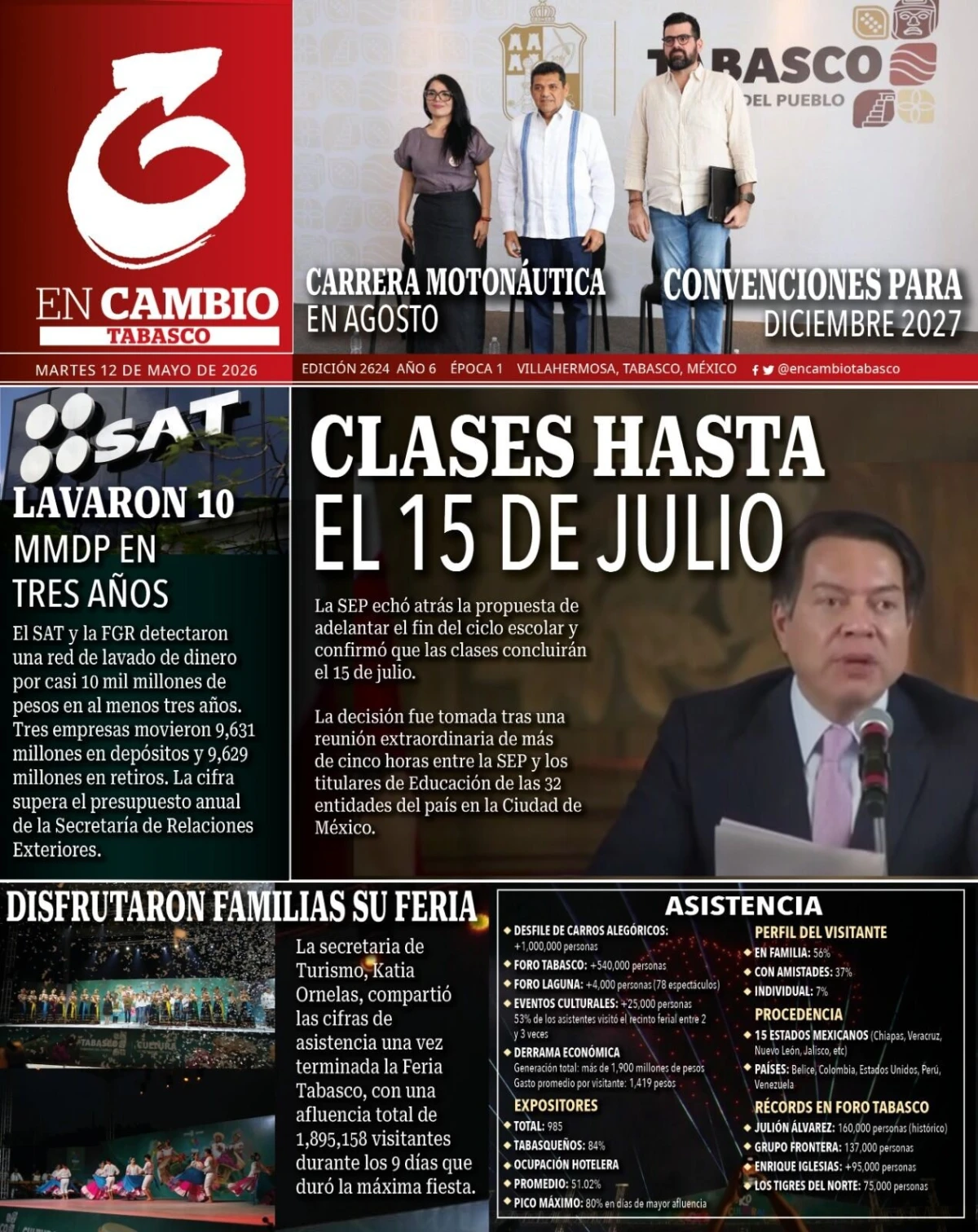Portada de En Cambio - Tabasco (portada) del martes, 12 de mayo de 2026