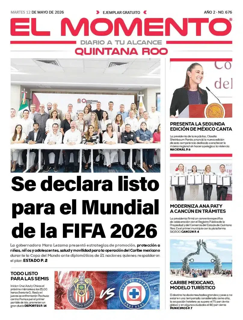 Portada de El Momento Quintana Roo del martes, 12 de mayo de 2026