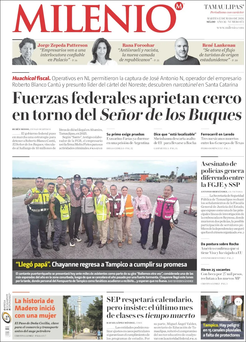 Portada de Milenio Tamaulipas del martes, 12 de mayo de 2026
