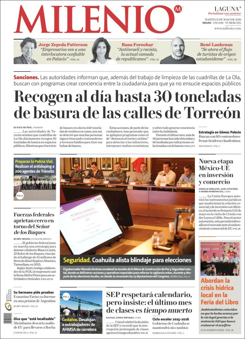 Portada de Milenio Laguna del martes, 12 de mayo de 2026