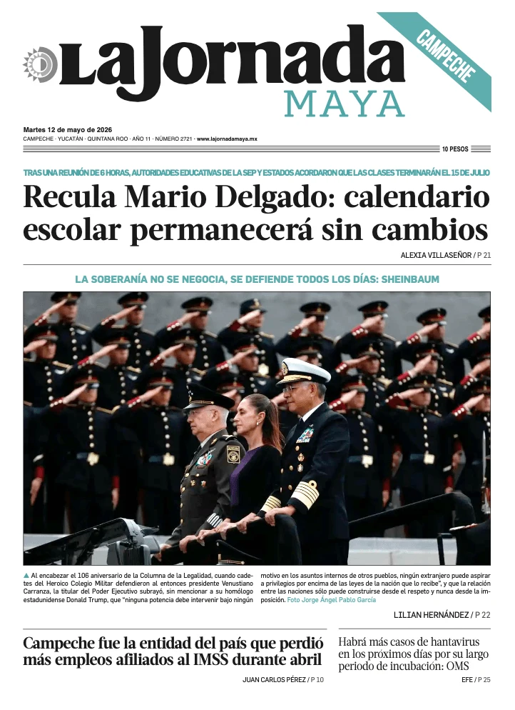 Portada de La Jornada Maya Campeche del martes, 12 de mayo de 2026