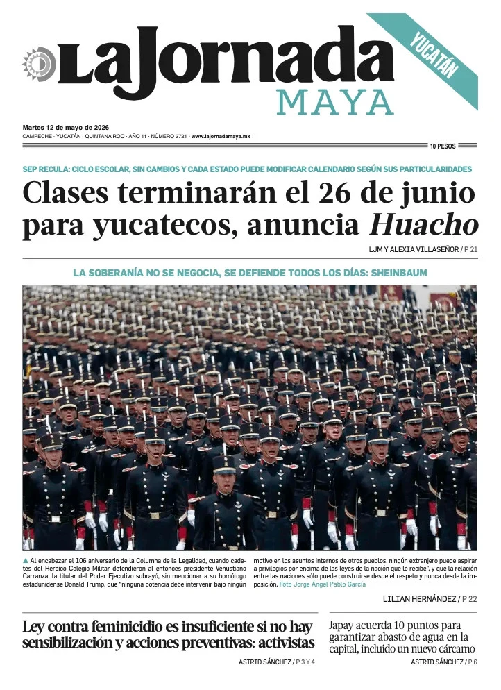 Portada de La Jornada Maya Yucatán del martes, 12 de mayo de 2026