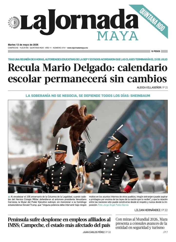 Portada de La Jornada Maya Quintana Roo del martes, 12 de mayo de 2026
