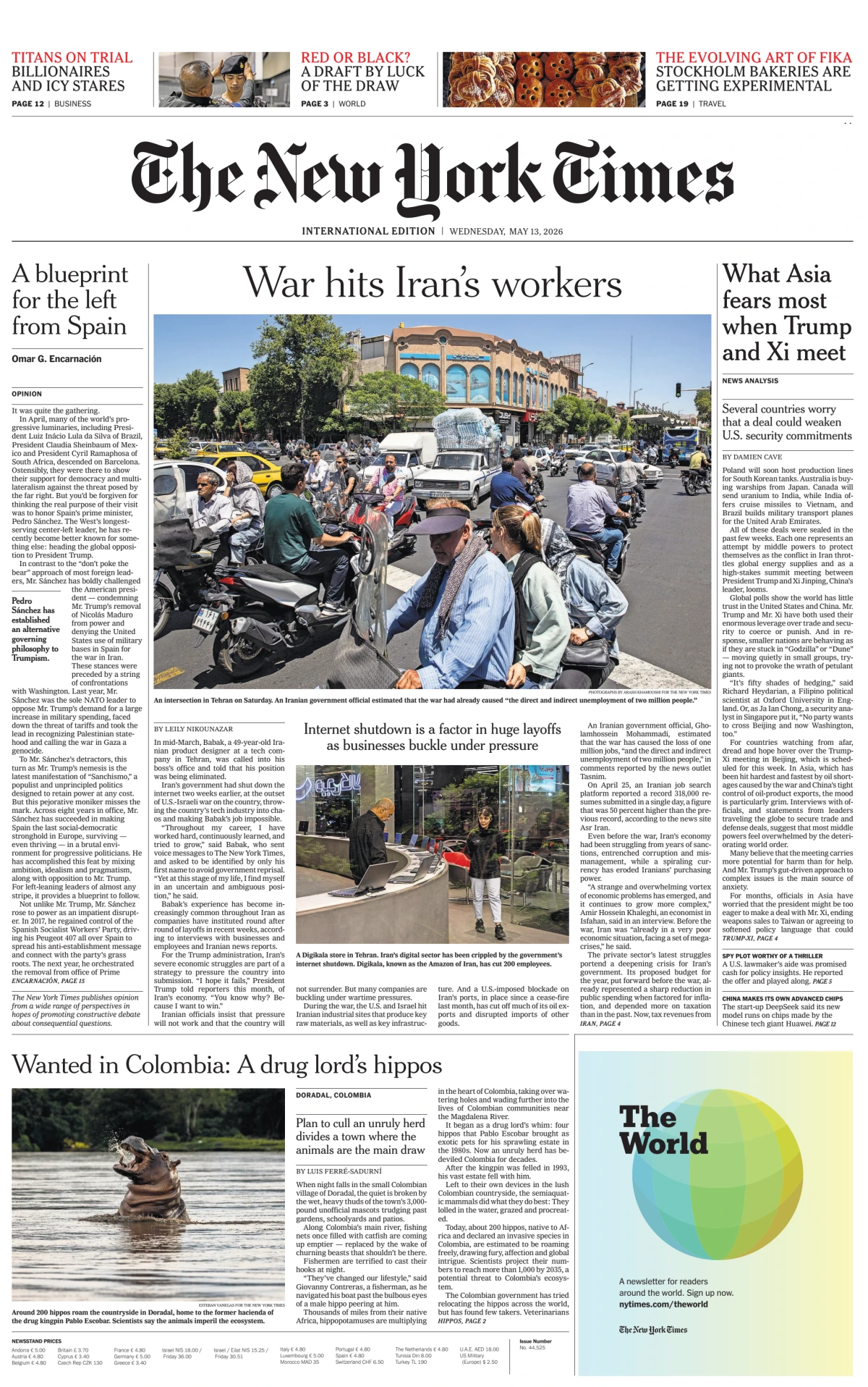 Portada de The New York Times (international) del miércoles, 13 de mayo de 2026
