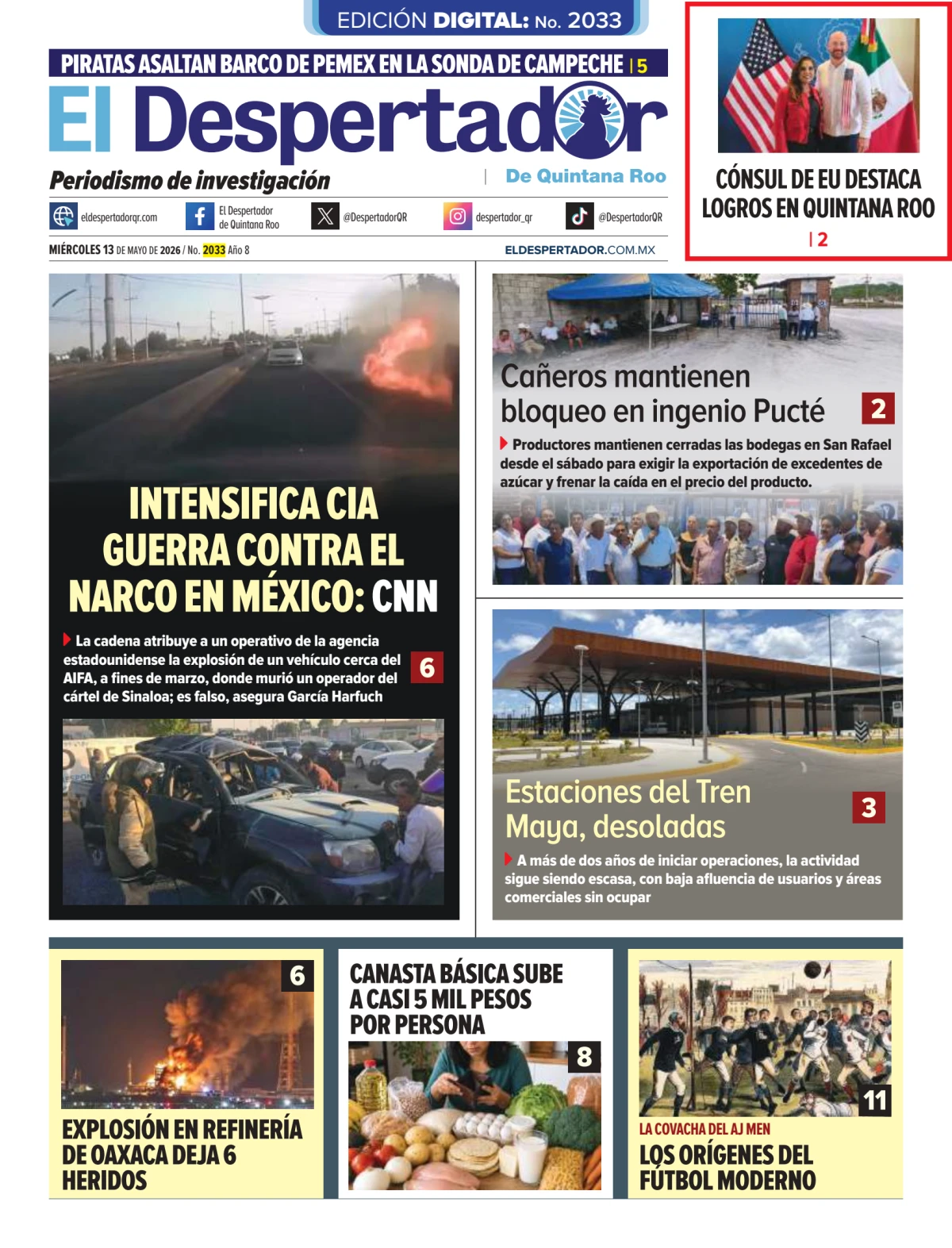 Portada de El Despertador de Quintana Roo del miércoles, 13 de mayo de 2026