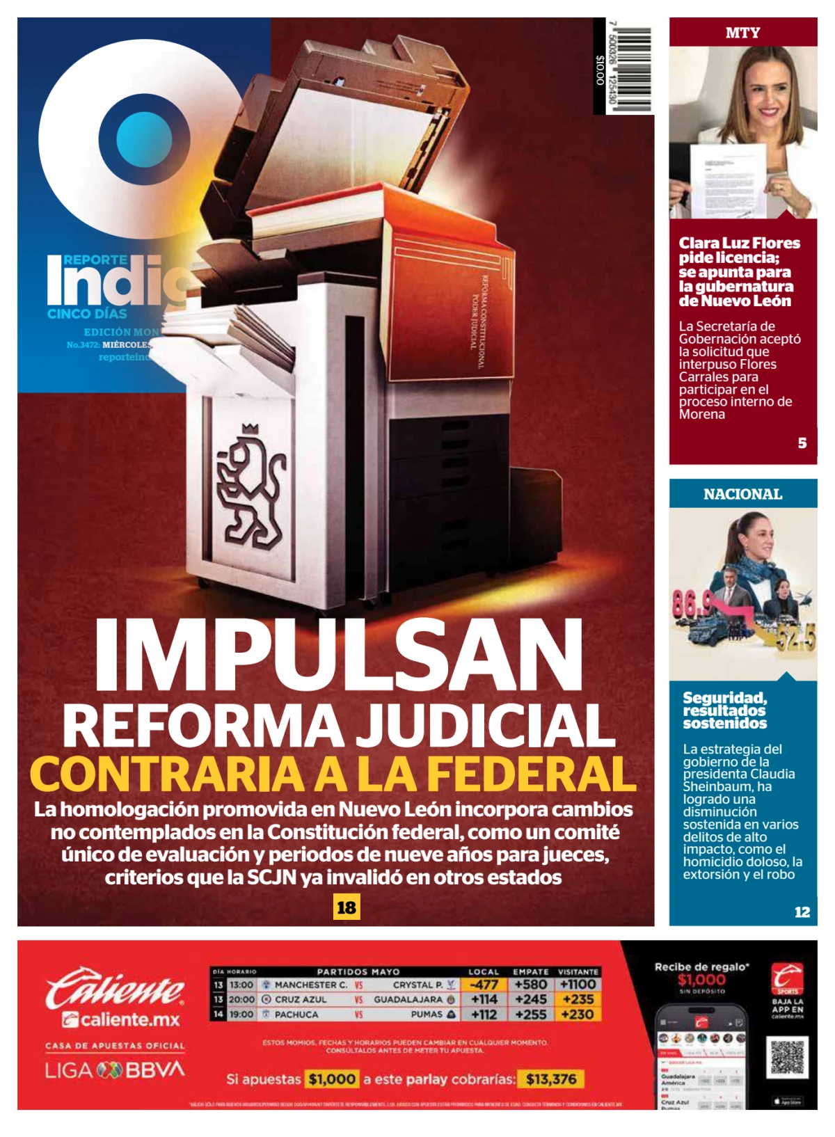 Portada de Reporte Indigo Monterrey del miércoles, 13 de mayo de 2026
