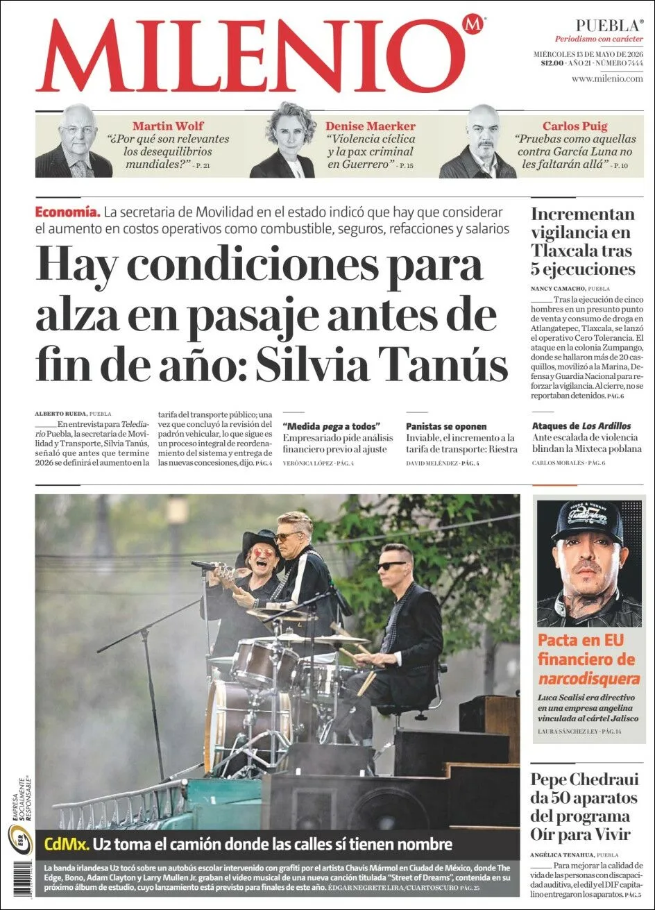 Portada de Milenio Puebla del miércoles, 13 de mayo de 2026