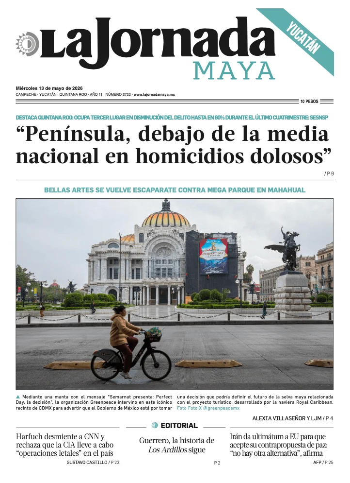 Portada de La Jornada Maya Yucatán del miércoles, 13 de mayo de 2026