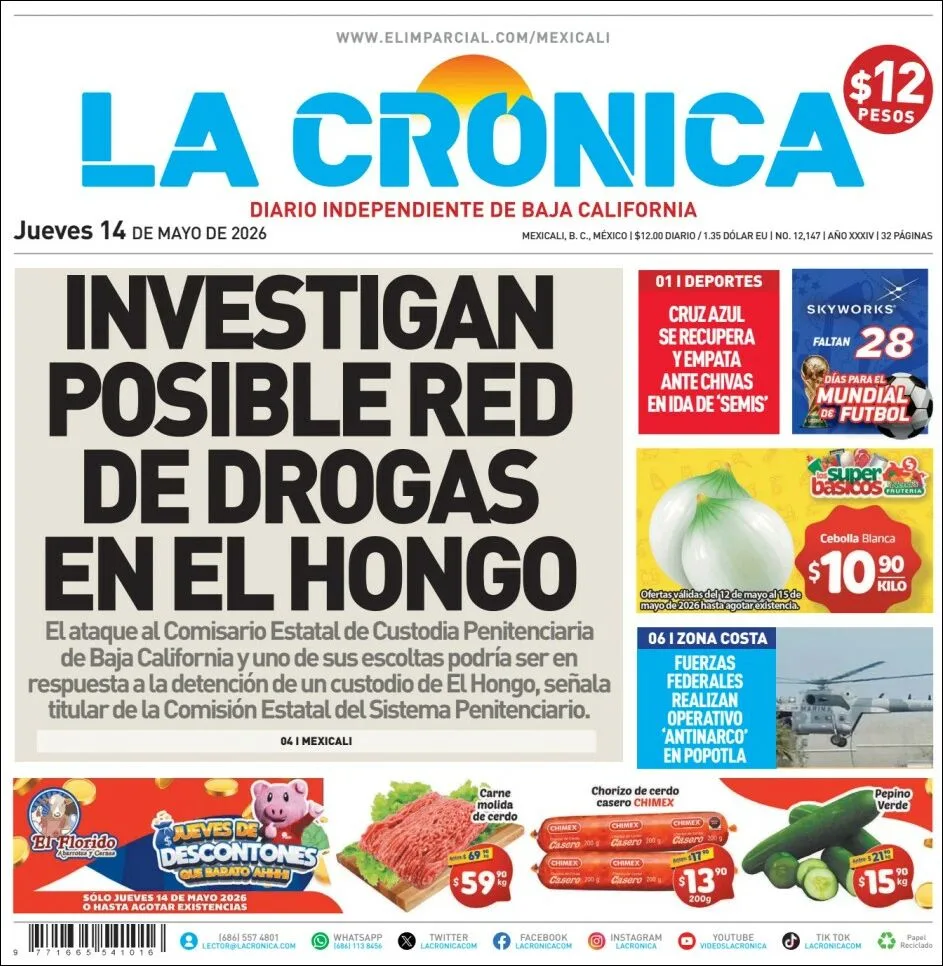 Portada de La Cronica del jueves, 14 de mayo de 2026