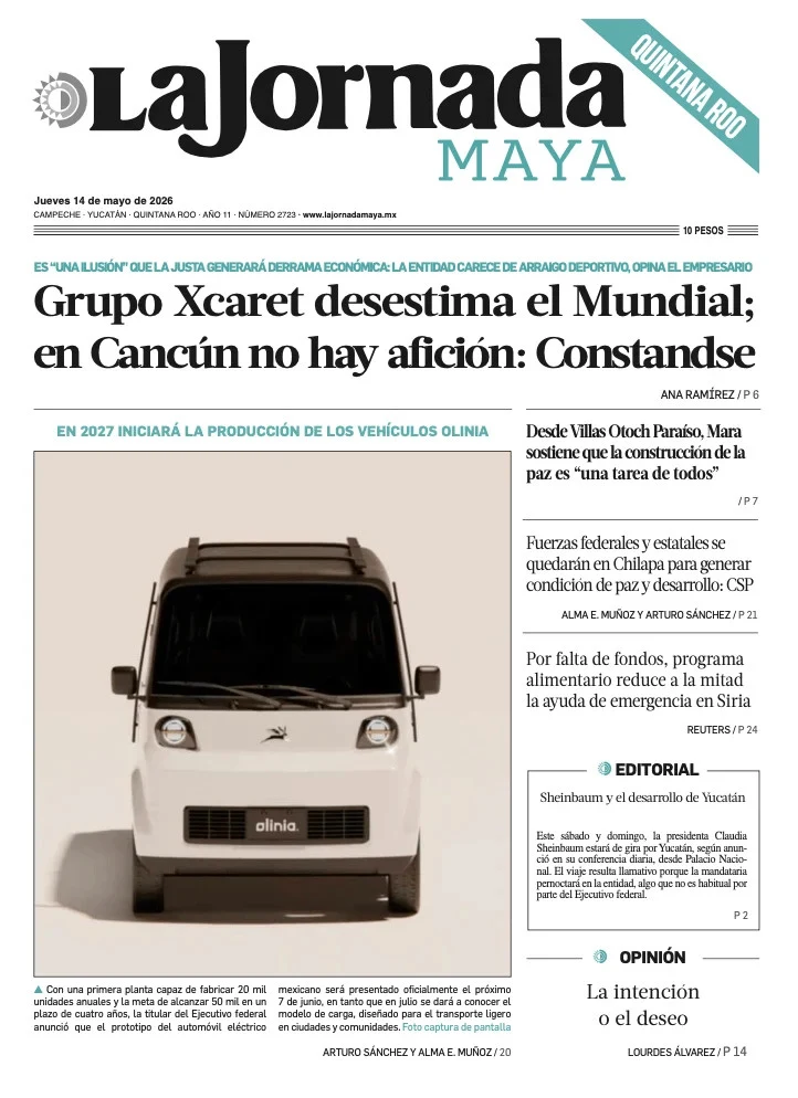 Portada de La Jornada Maya Quintana Roo del jueves, 14 de mayo de 2026