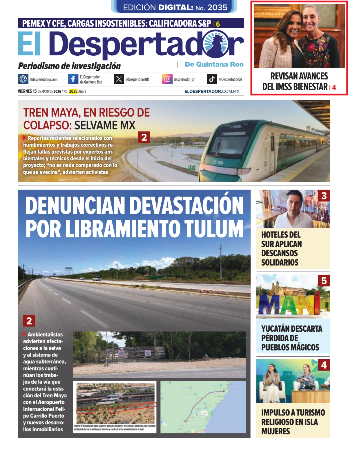 Portada de El Despertador de Quintana Roo del viernes, 15 de mayo de 2026