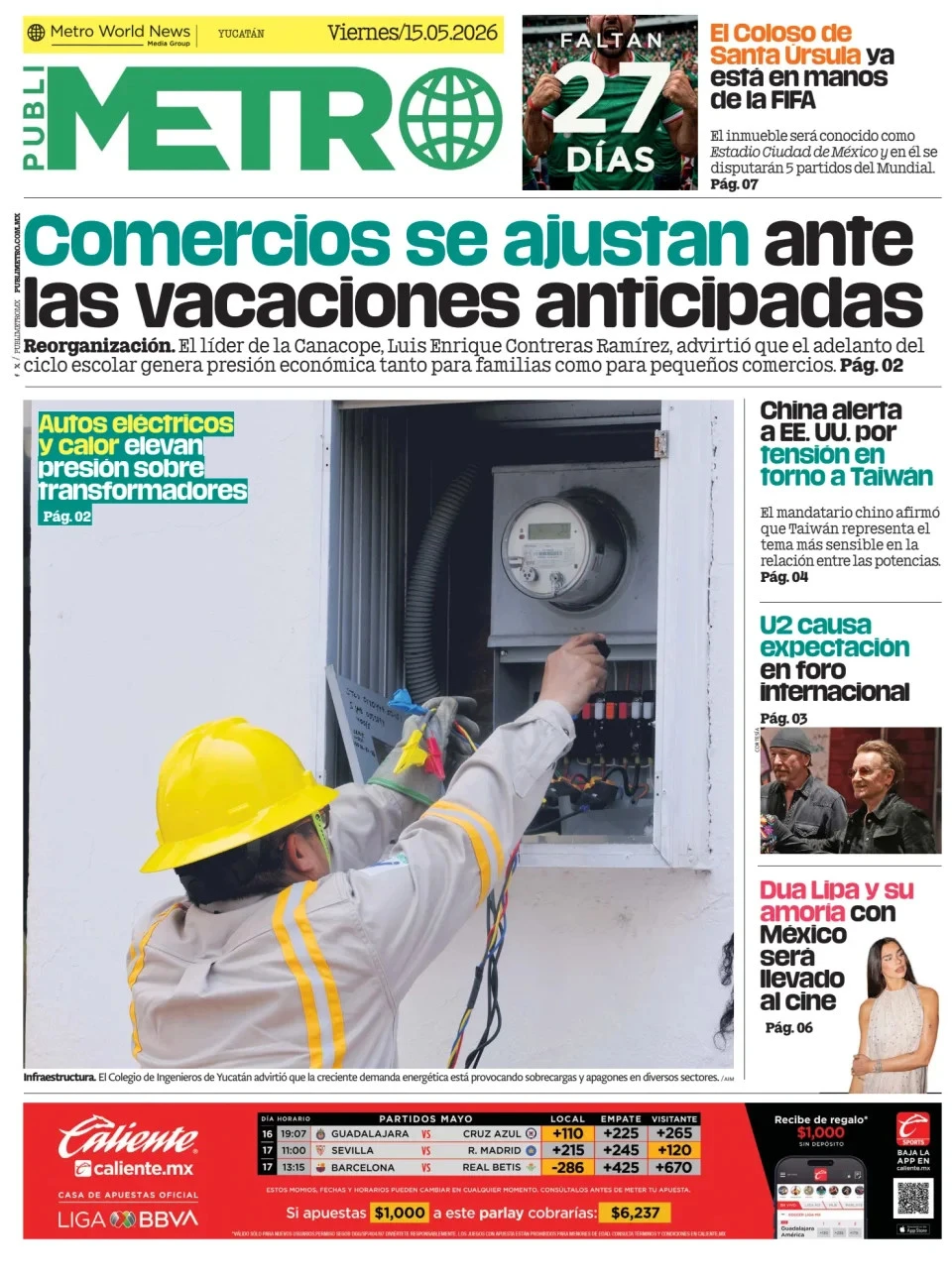 Portada de Publimetro Merida del viernes, 15 de mayo de 2026
