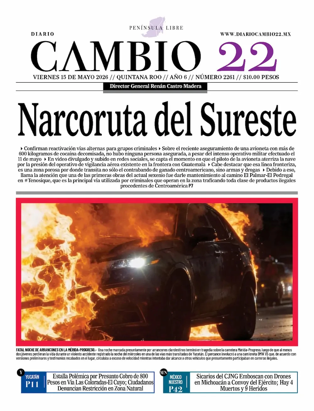 Portada de Diario Cambio 22 (contraportada) del viernes, 15 de mayo de 2026
