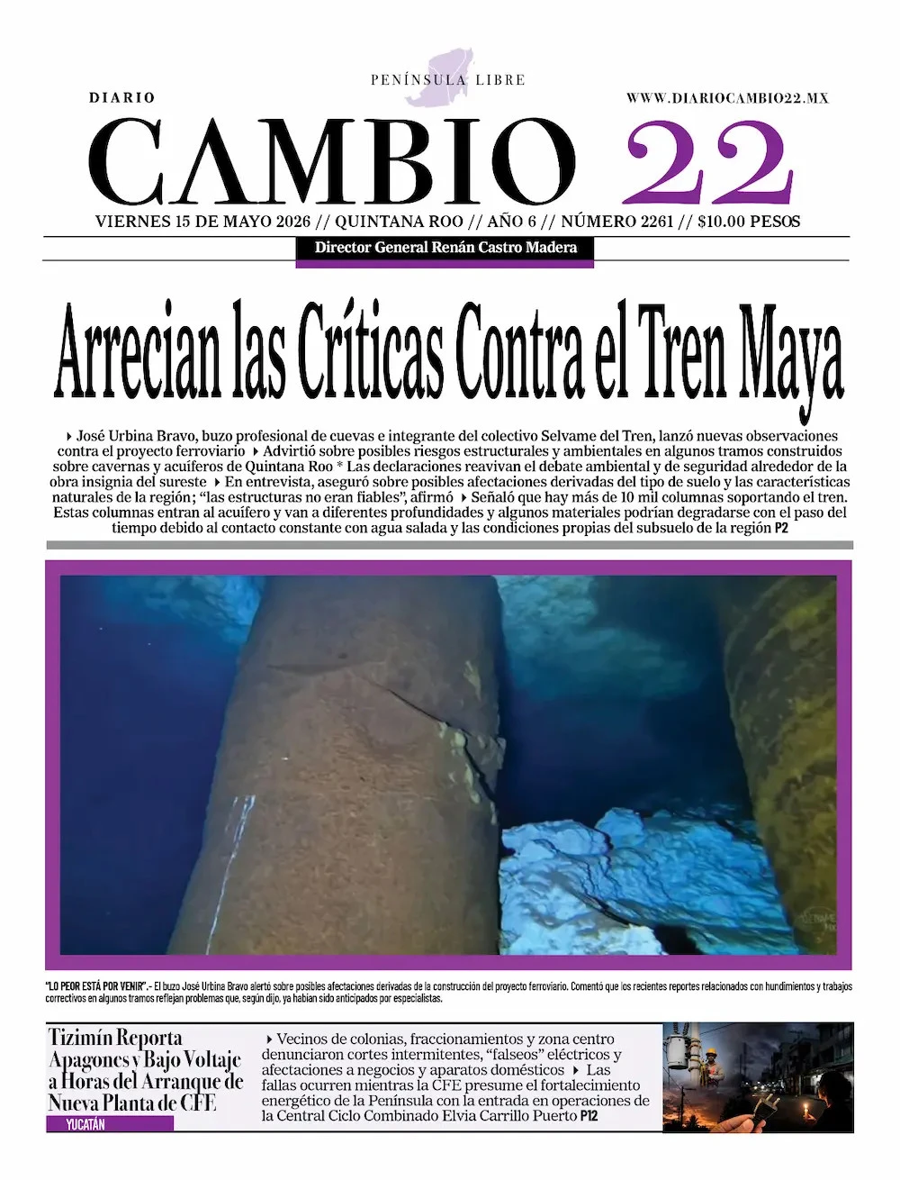 Portada de Diario Cambio 22 (portada) del viernes, 15 de mayo de 2026