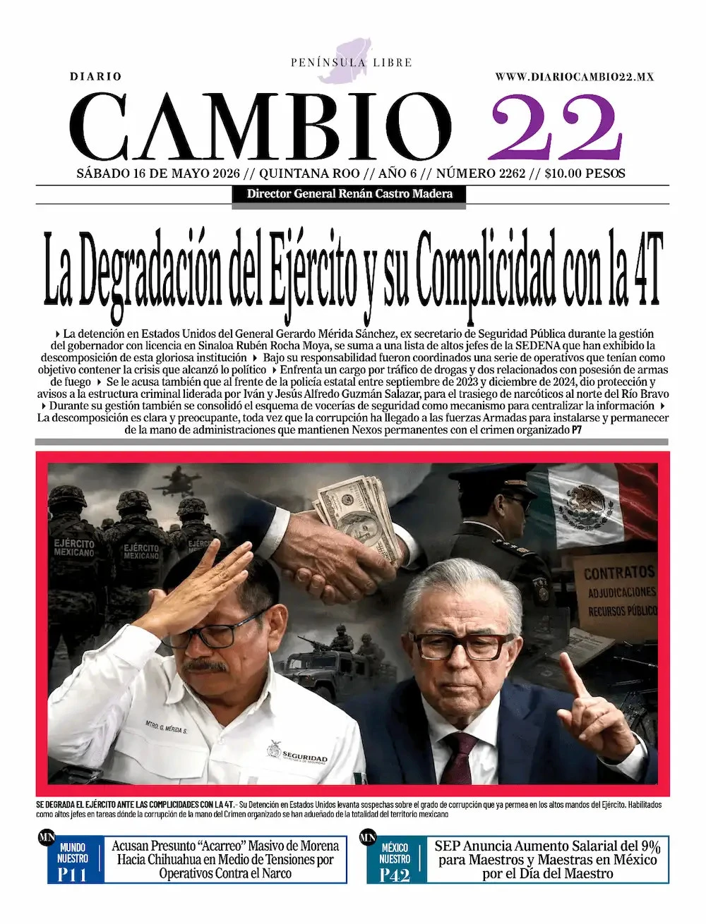 Portada de Diario Cambio 22 (portada) del sábado, 16 de mayo de 2026