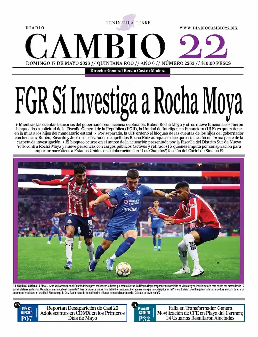 Portada de Diario Cambio 22 (contraportada)