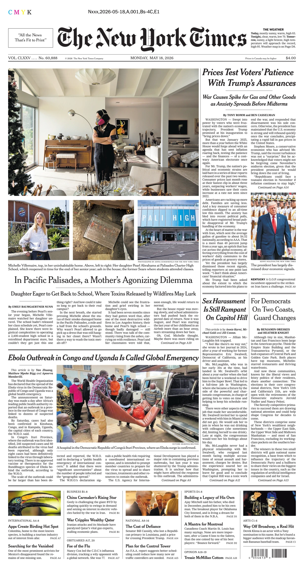 Portada de The New York Times (new York) del lunes, 18 de mayo de 2026