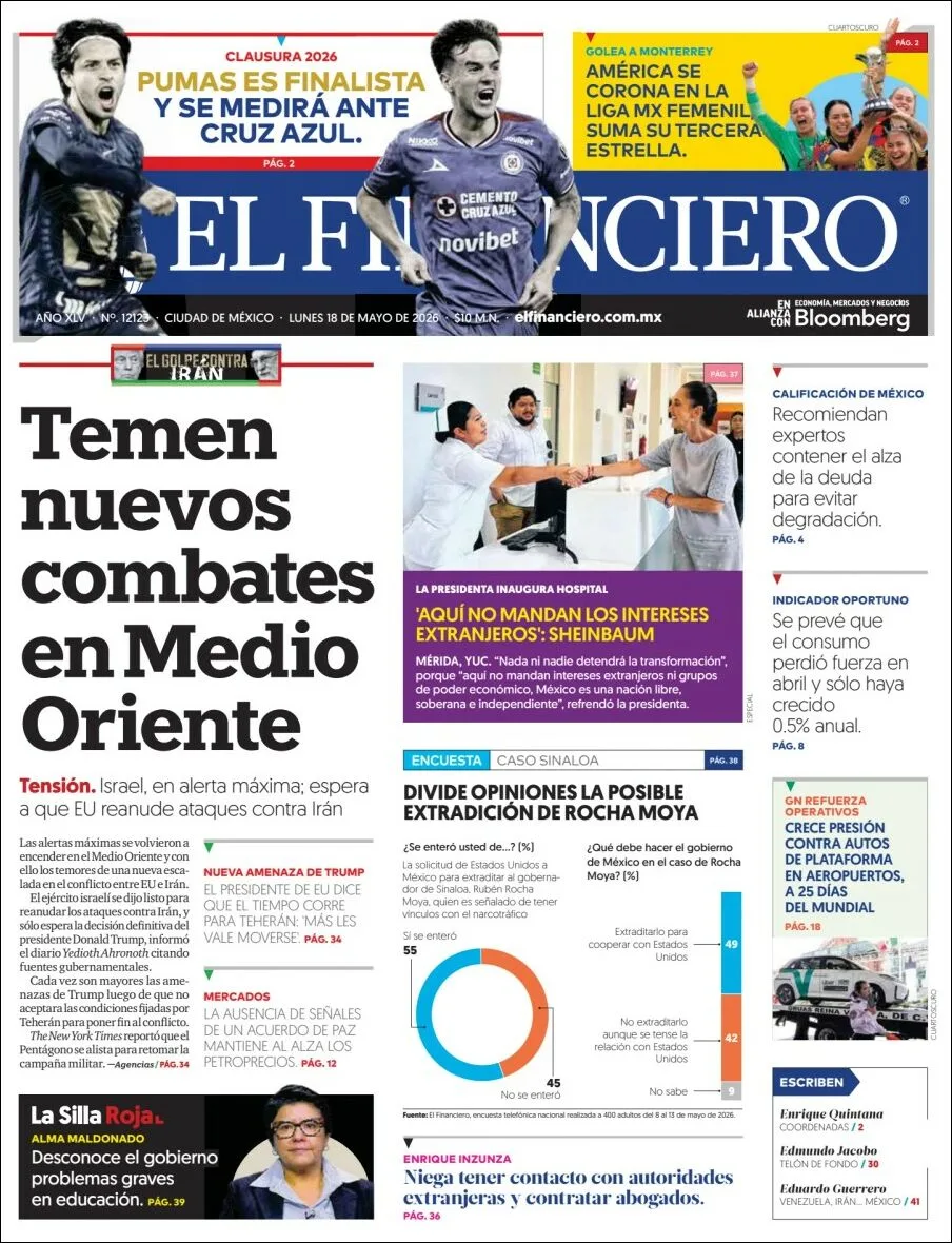 Portada de El Financiero del lunes, 18 de mayo de 2026