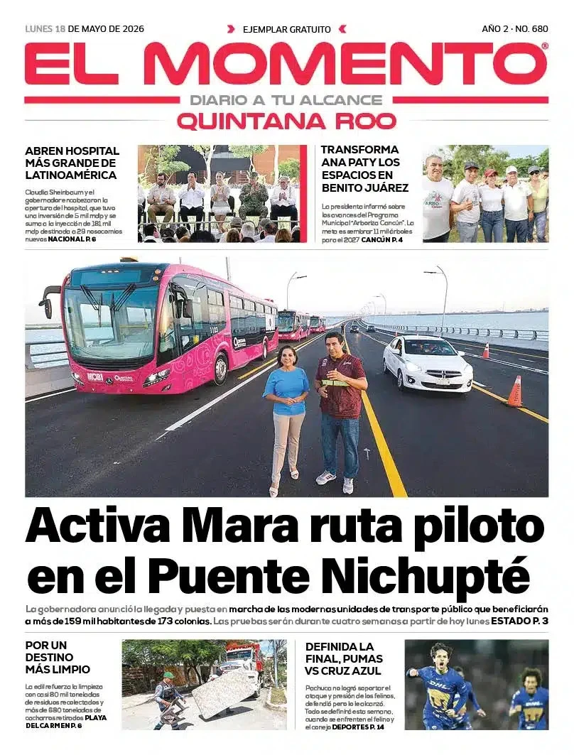 Portada de El Momento Quintana Roo del lunes, 18 de mayo de 2026