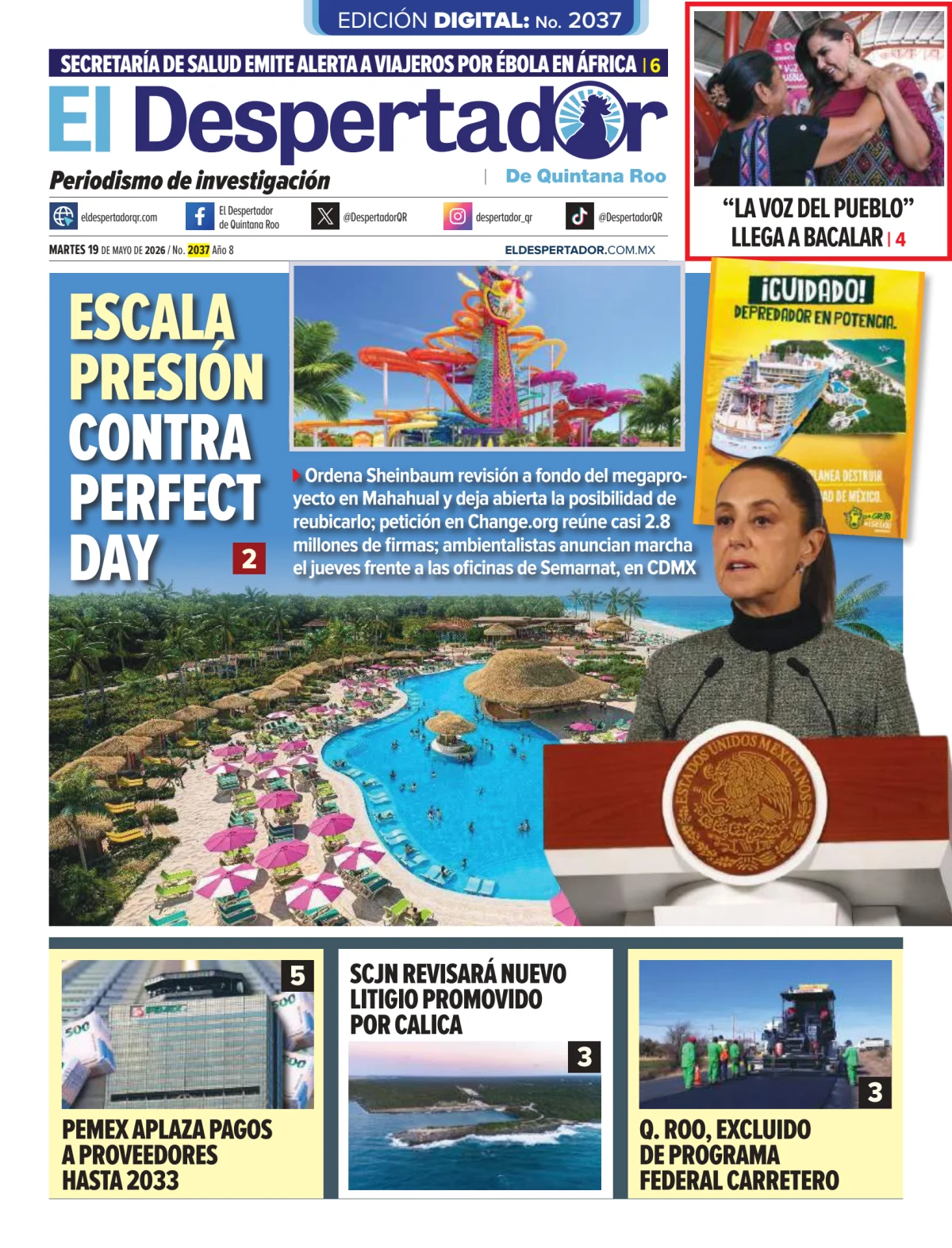 Portada de El Despertador de Quintana Roo del martes, 19 de mayo de 2026