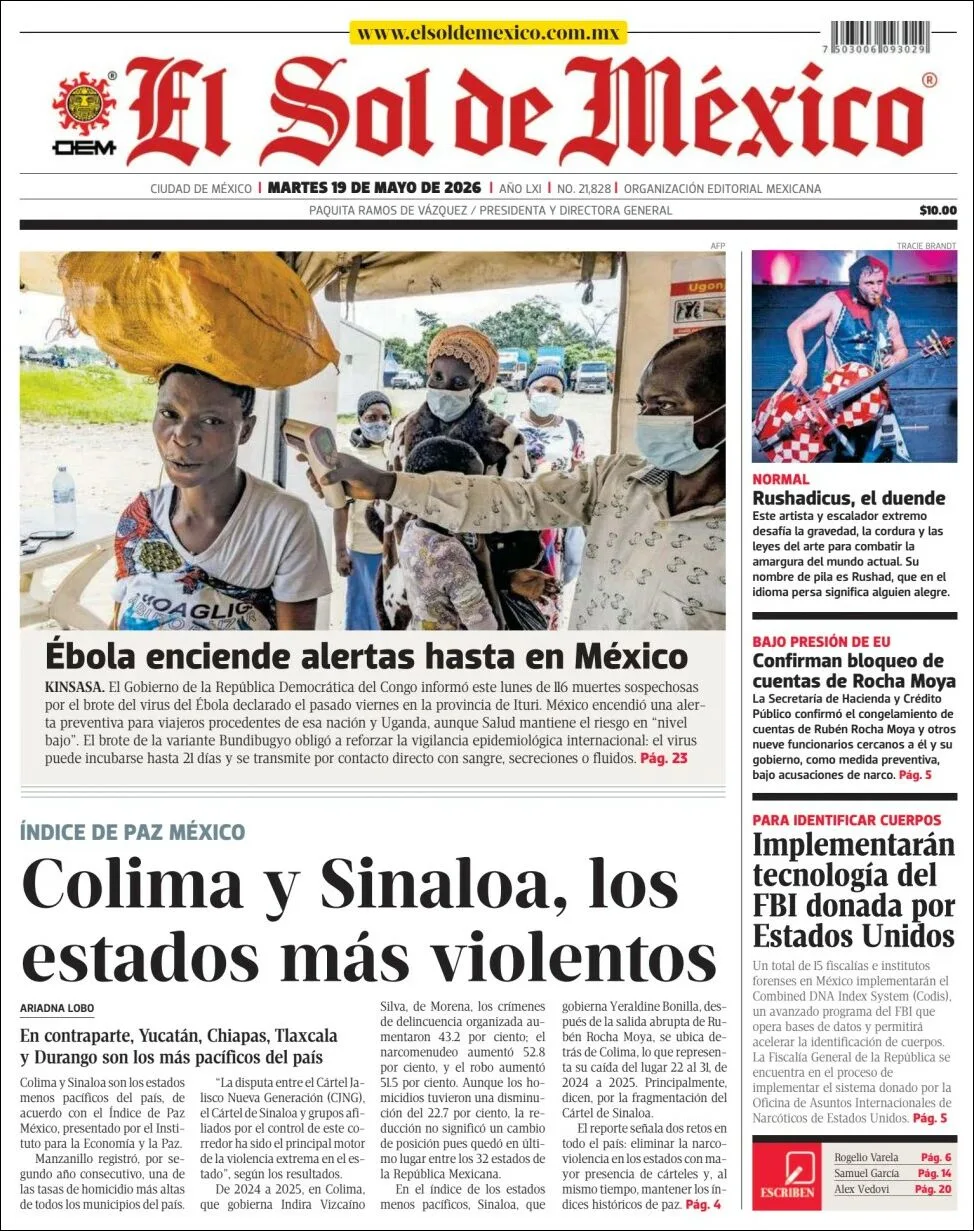 Portada de El Sol de Mexico del martes, 19 de mayo de 2026