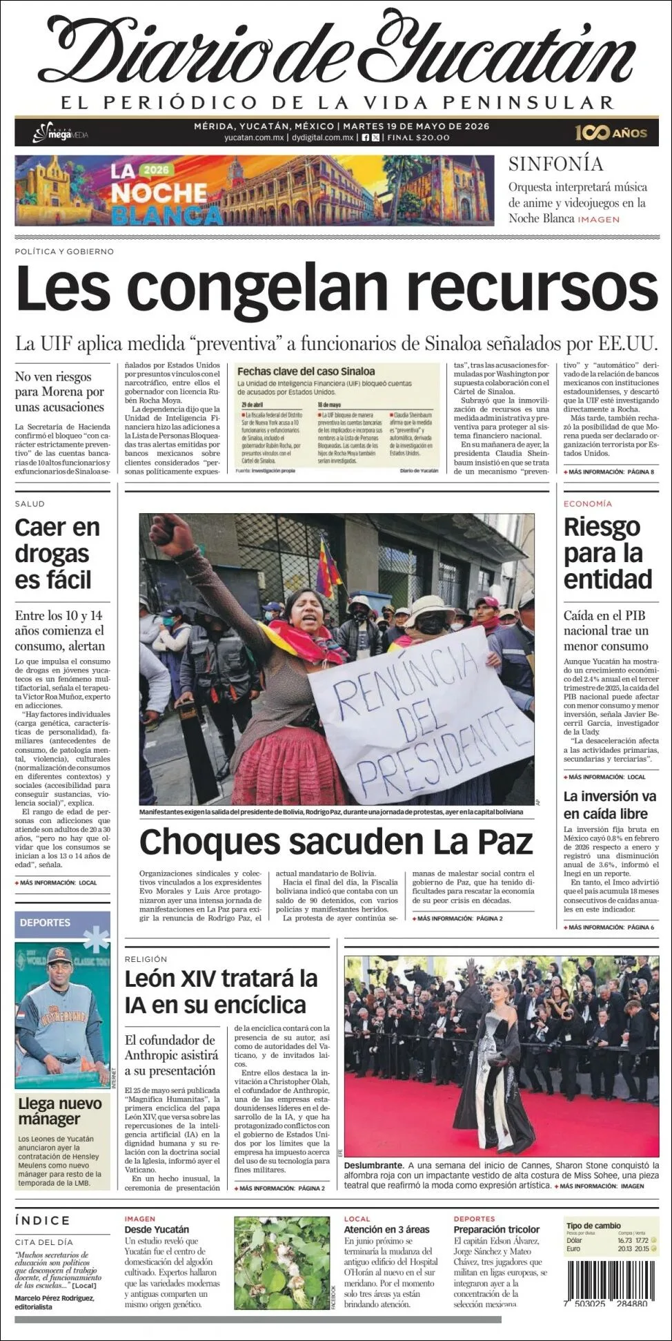 Portada de Diario de Yucatán del martes, 19 de mayo de 2026