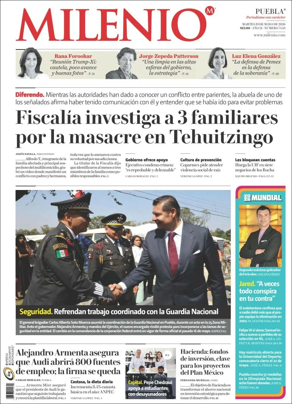 Portada de Milenio Puebla del martes, 19 de mayo de 2026