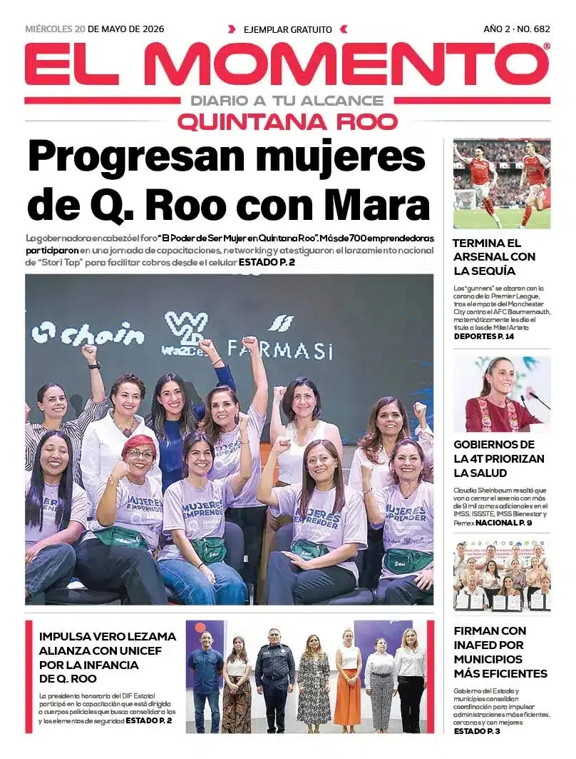 Portada de El Momento Quintana Roo del miércoles, 20 de mayo de 2026