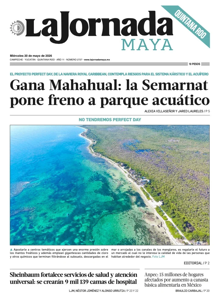 Portada de La Jornada Maya Quintana Roo del miércoles, 20 de mayo de 2026