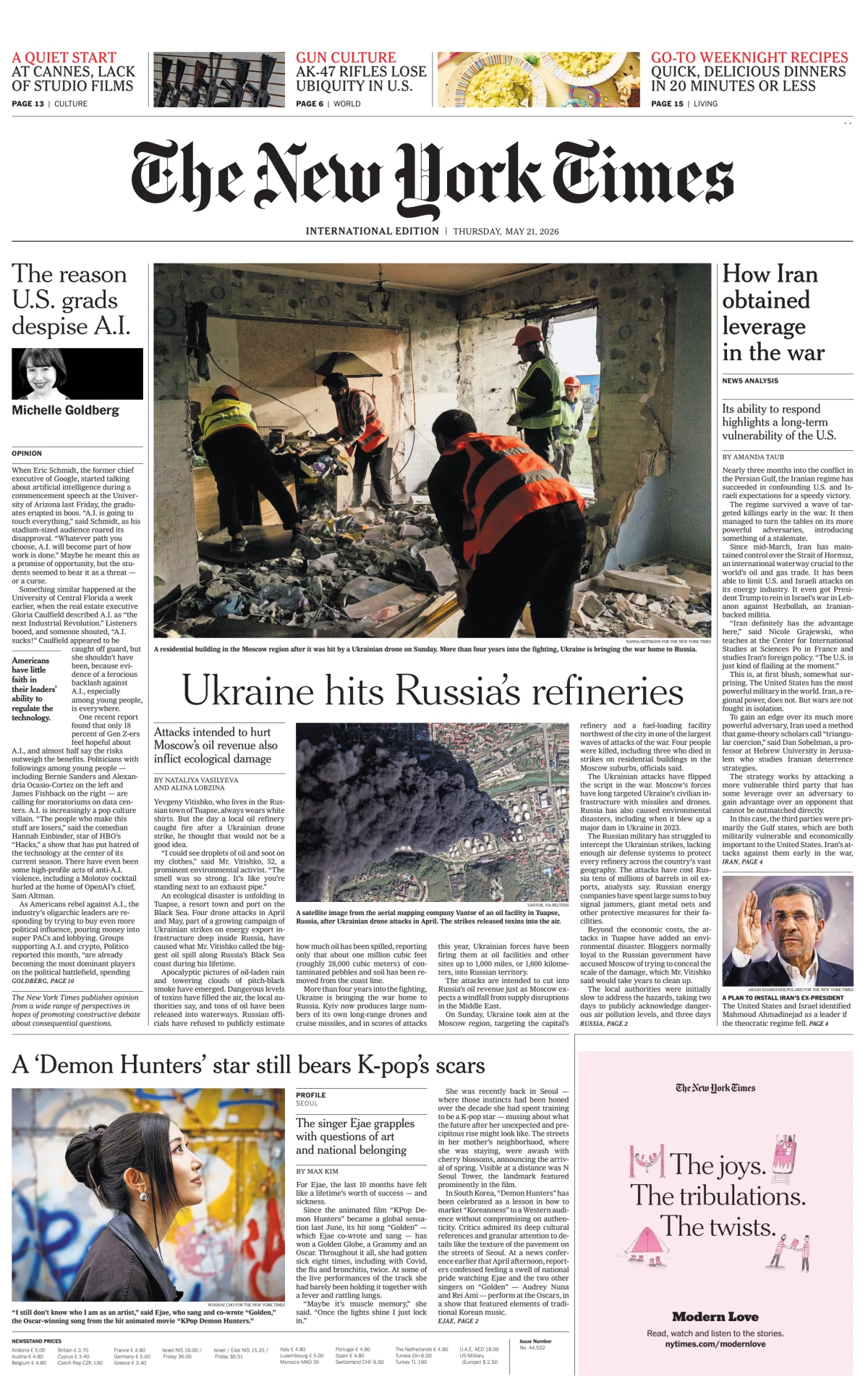 Portada de The New York Times (international) del jueves, 21 de mayo de 2026