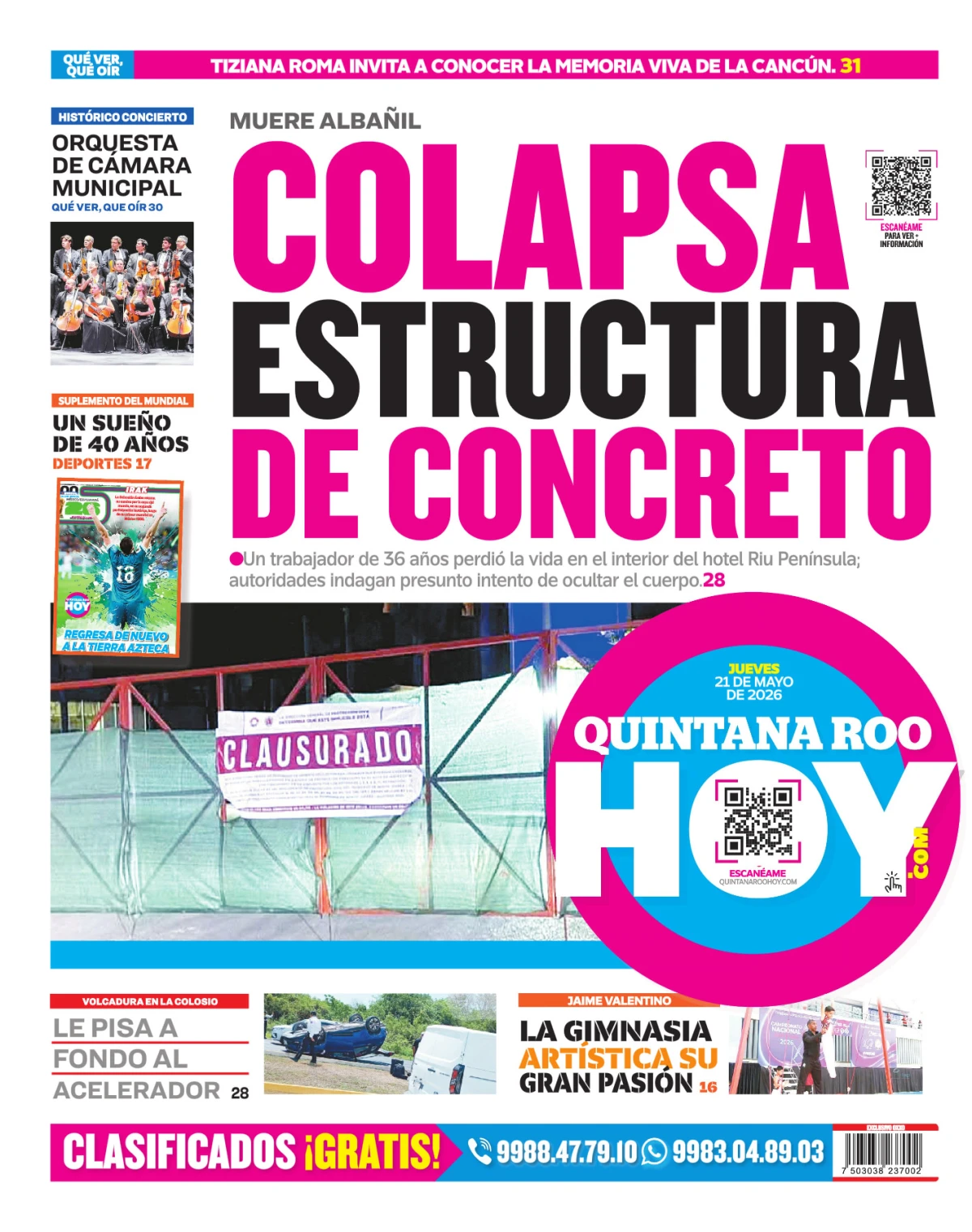Portada de Quintana Roo Hoy (contraportada)