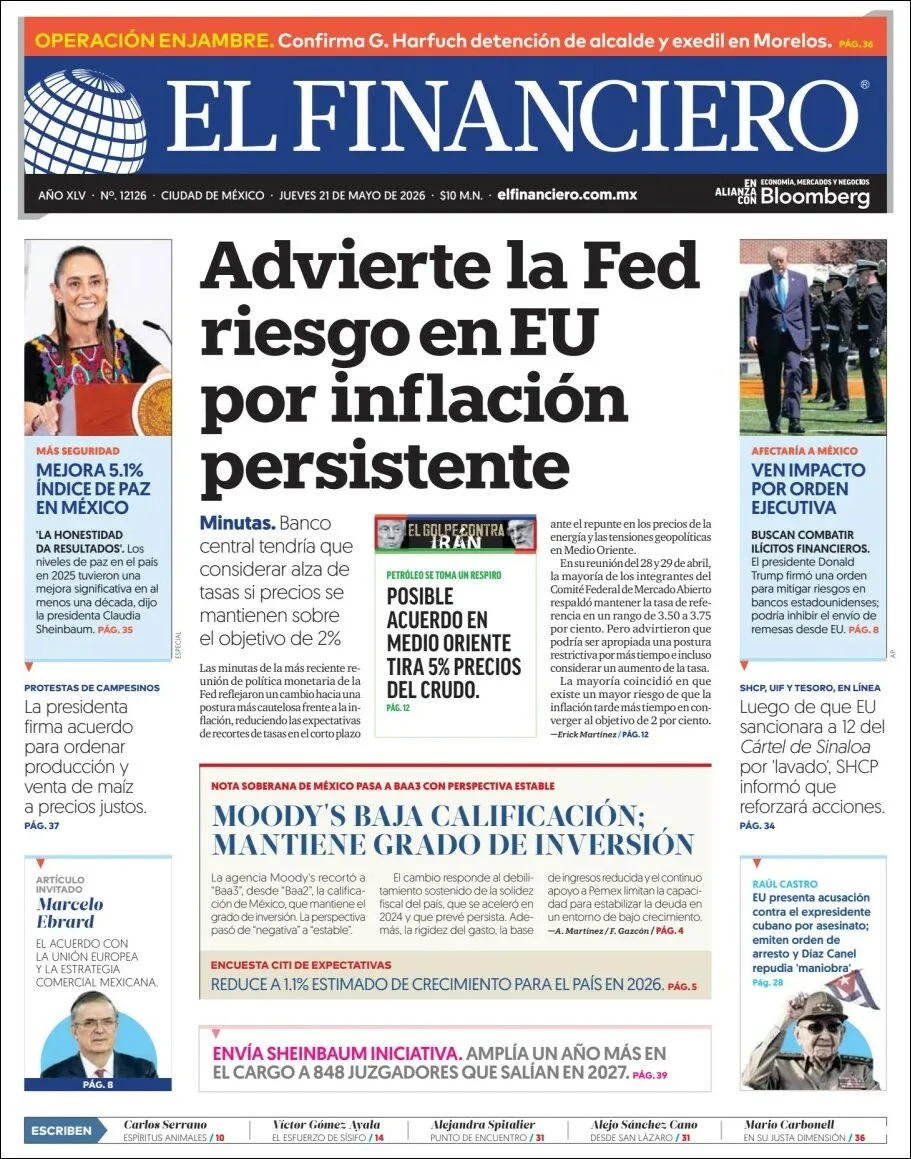 Portada de El Financiero del jueves, 21 de mayo de 2026