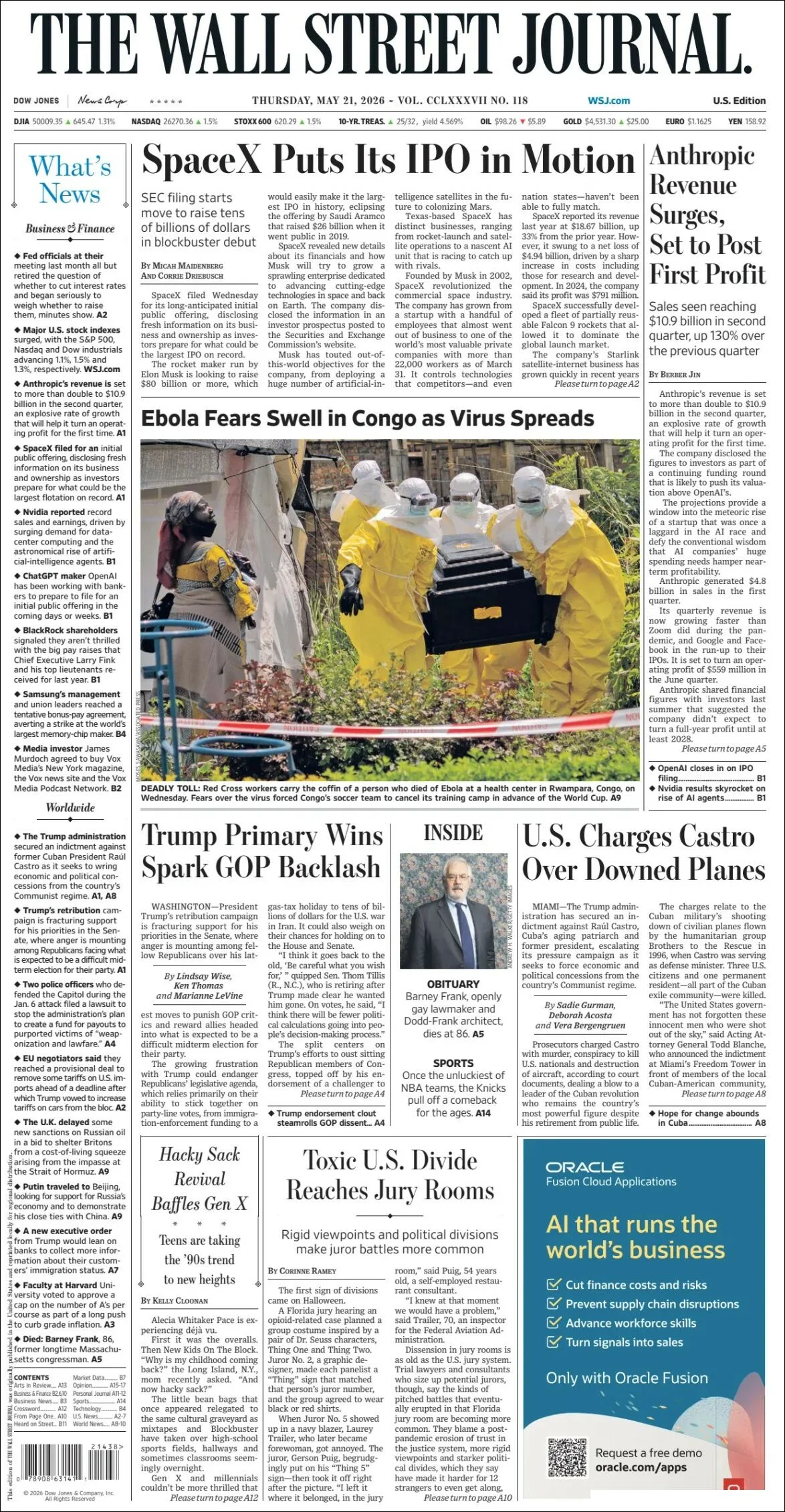 Portada de The Wall Street Journal