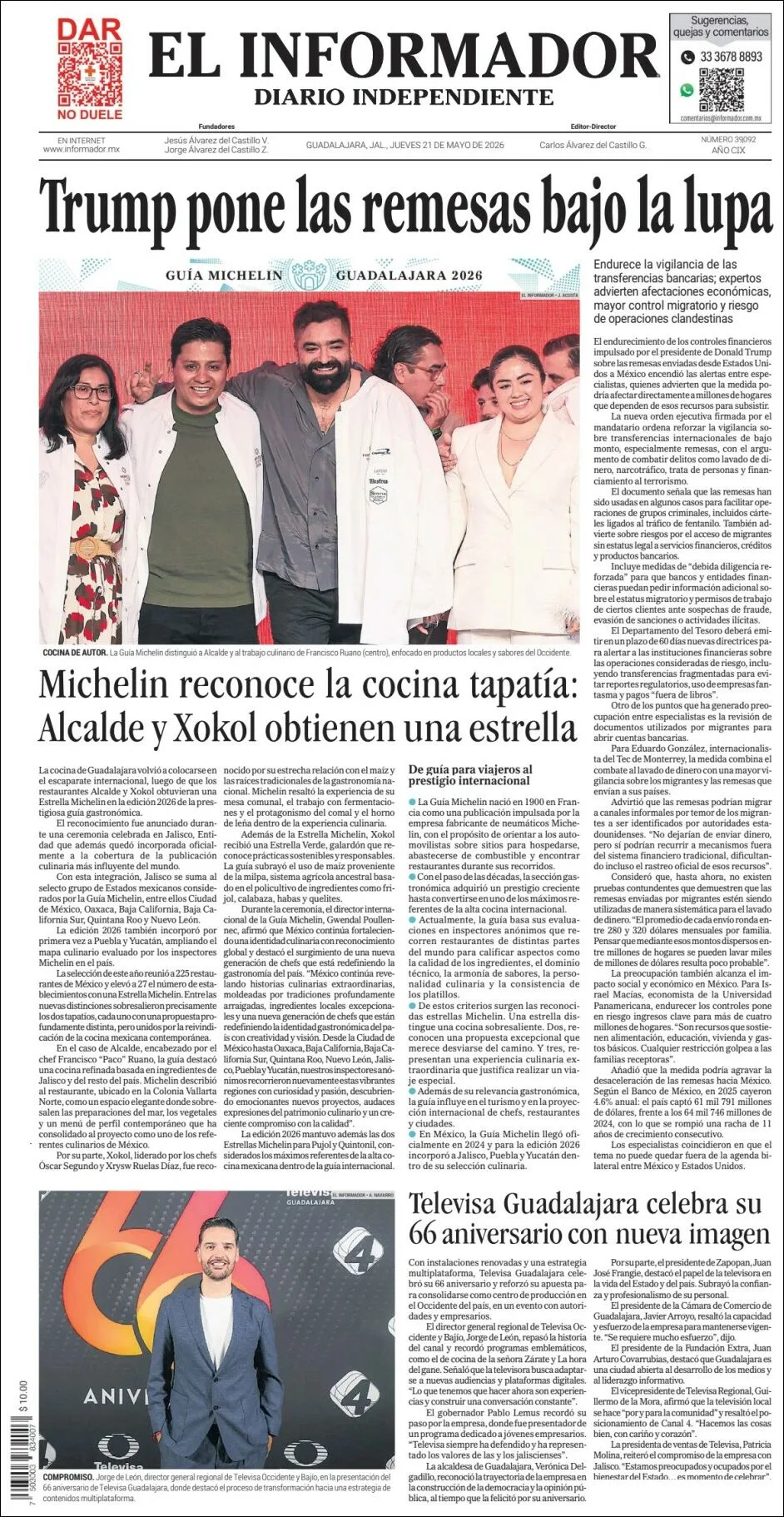 Portada de El Informador del jueves, 21 de mayo de 2026