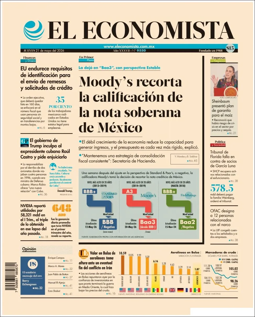Portada de El Economista del jueves, 21 de mayo de 2026