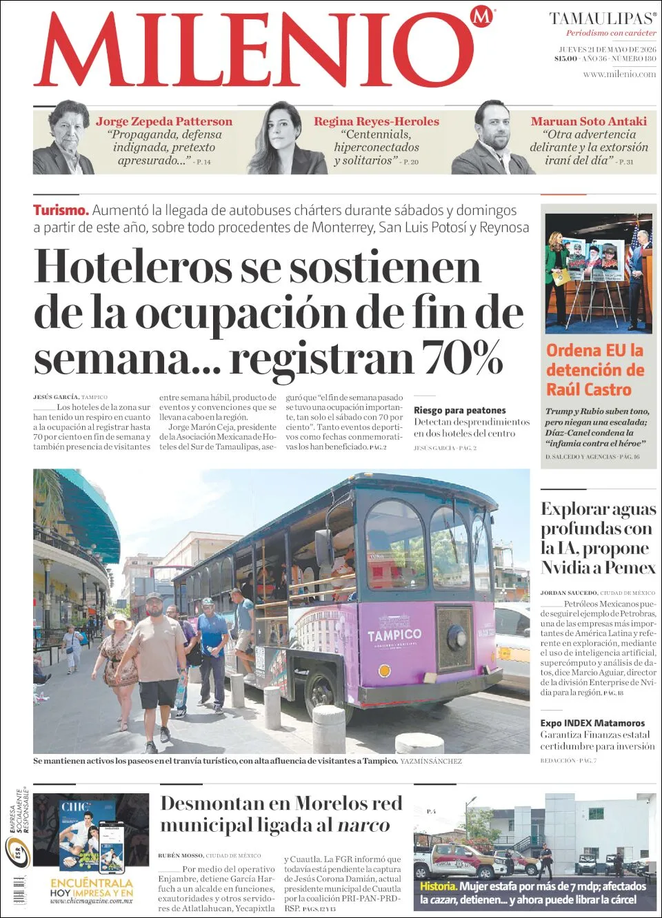 Portada de Milenio Tamaulipas del jueves, 21 de mayo de 2026
