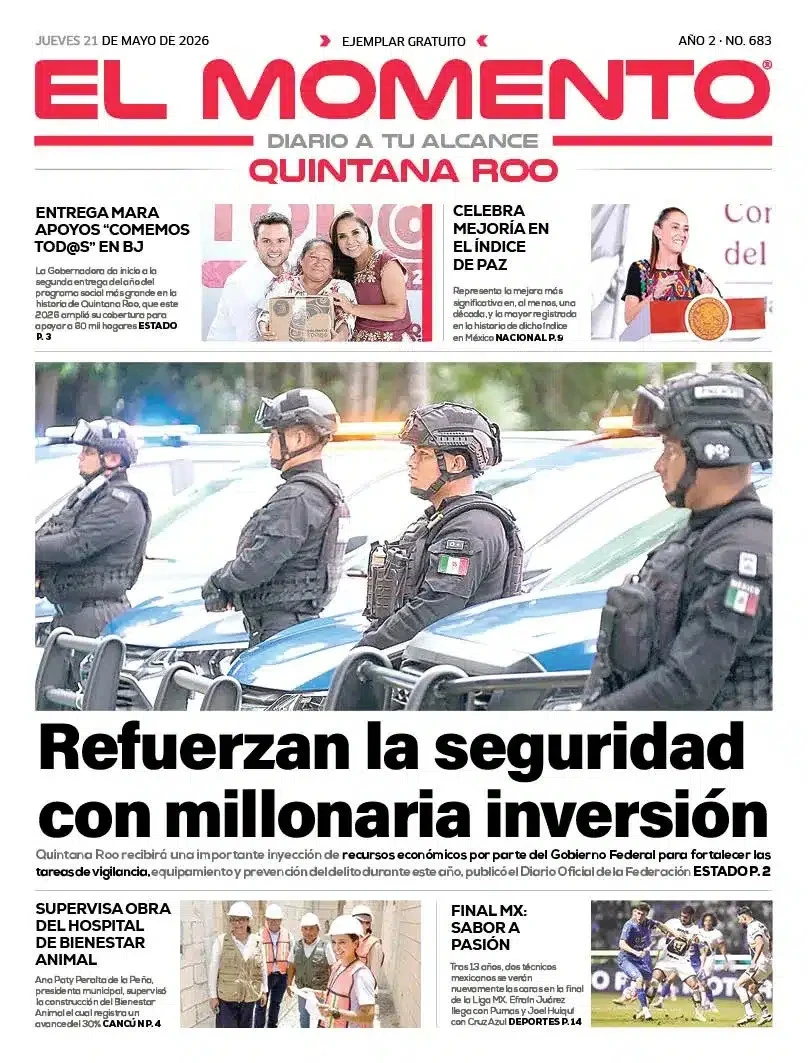Portada de El Momento Quintana Roo del jueves, 21 de mayo de 2026