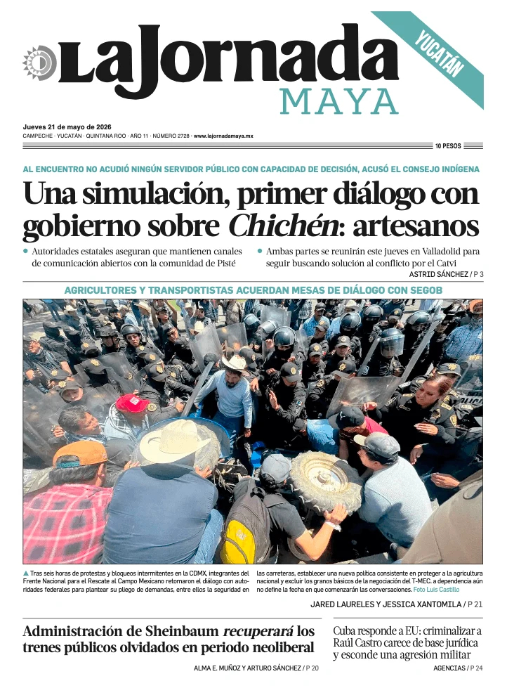 Portada de La Jornada Maya Yucatán del jueves, 21 de mayo de 2026