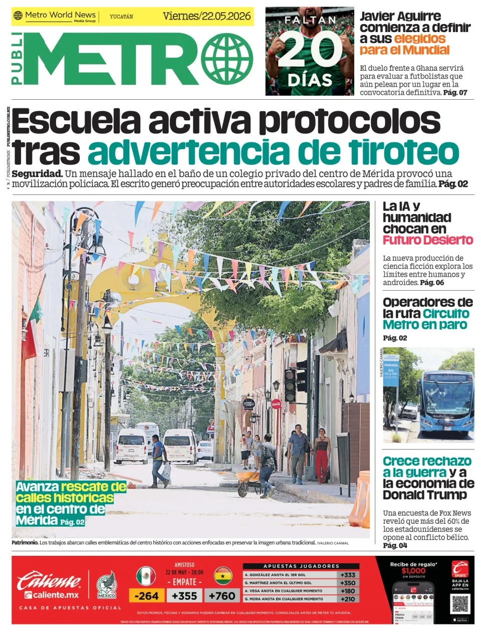 Portada de Publimetro Merida del viernes, 22 de mayo de 2026