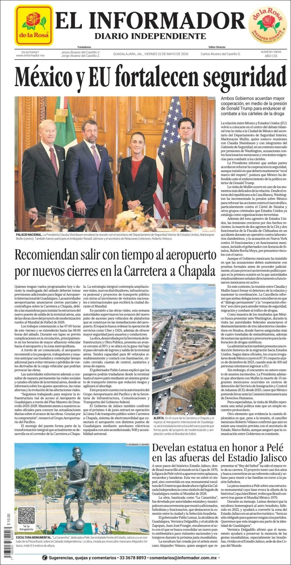 Portada de El Informador del viernes, 22 de mayo de 2026